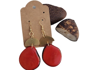 Tagua & gold moons  brass earrings/Dangling colorful  tagua earrings /Mixed media earrings/Drops dangle earrings