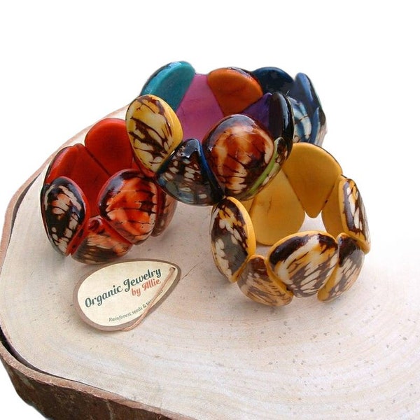 Ergonomic Drops Bracelet/ Tagua rustic bracelet/ Tropical bracelets/ Stretch bracelet/Bold cuff/ Bohemian Bracelet/ Eco Friendly Bracelet/