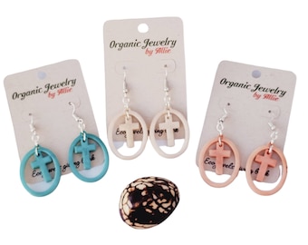 Cross Earrings dangle hoops /Religious jewelry/Confirmation Gift/Christian Jewelry/Tagua nut Earrings/ Religious and catholic Gifts jewelry