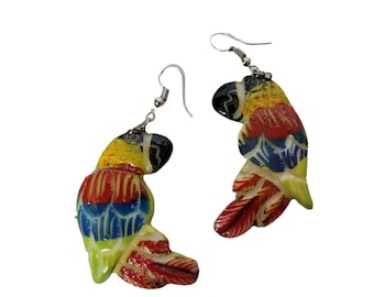 Tropical Birds  tagua parrots earrings/  Macaw earrings/ Tiki earrings/ cute eco gifts/ jungle jewelry/ rainforest fauna jewelry
