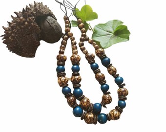 Tagua Beaded necklace/Green Turquoise necklace/ Bohemian necklace/ Wooden rustic necklace/Fair trade sustainable jewelry gifts/ slow fashion