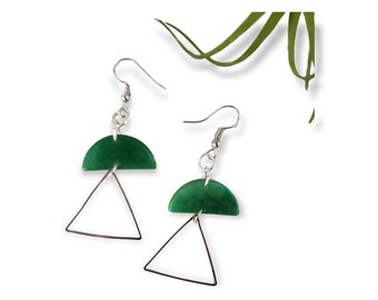 Geometric modern tagua earrings/Statement minimalistic earrings/ Silver tagua earrings/Colorful long dangling triangle earrings