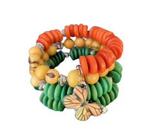 Tagua wrap layered bracelet with buttefly charms "Butterfly effect" by Award winner Alessandra Thornton