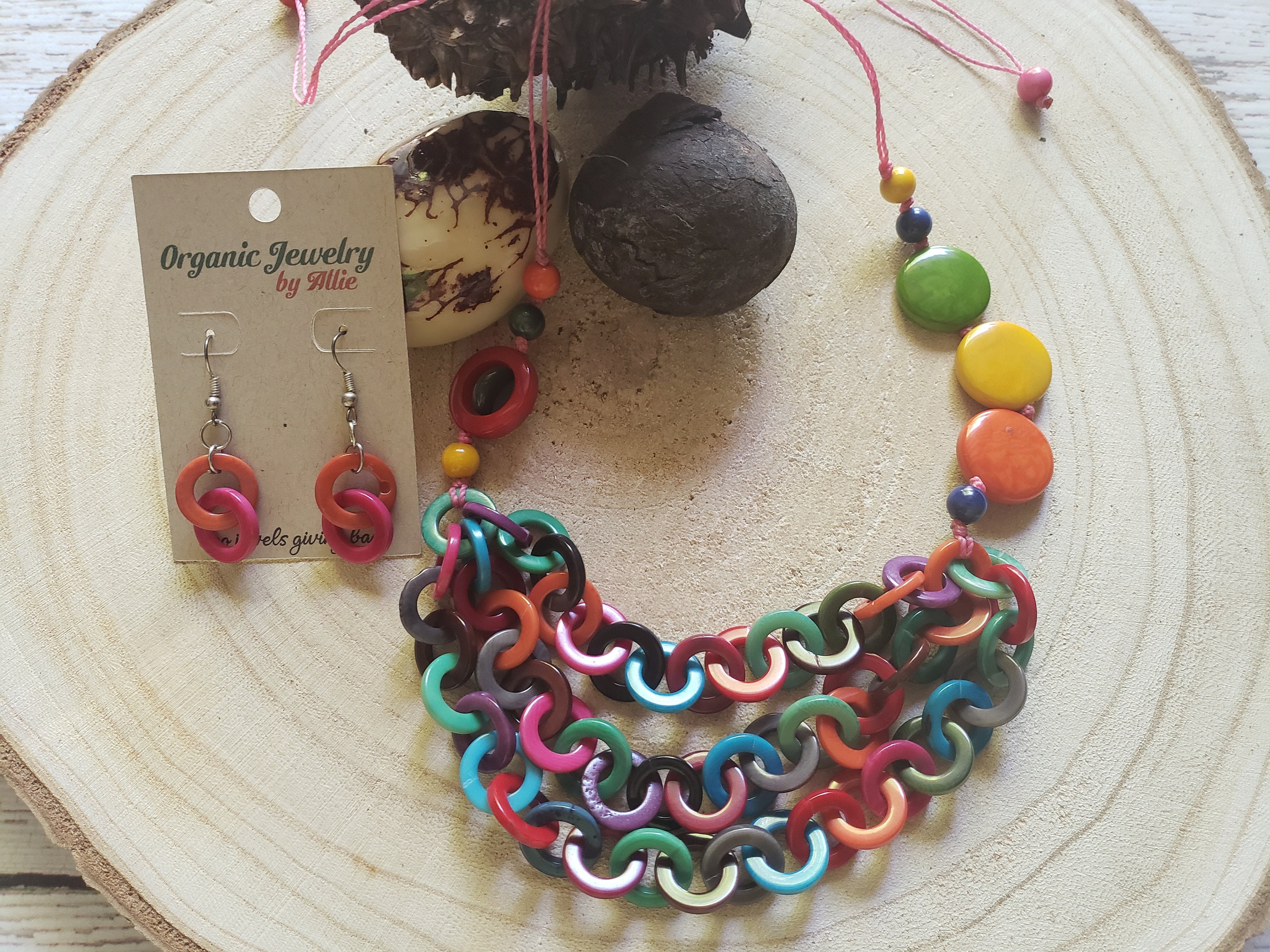 Tagua layered super long rainbow infinity necklace Organic Jewelry by Allie