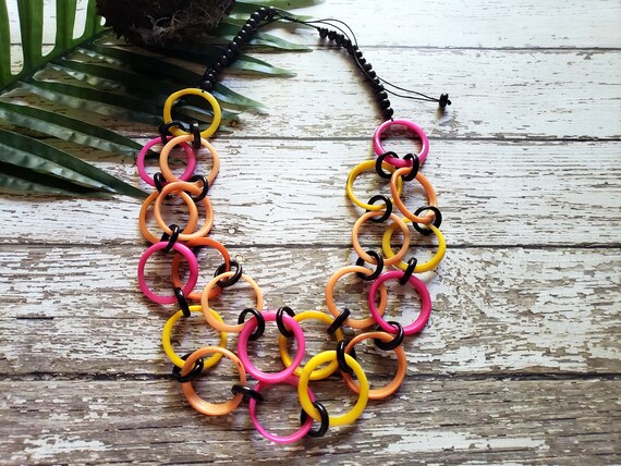 Tagua layered super long rainbow infinity necklace Organic Jewelry by Allie