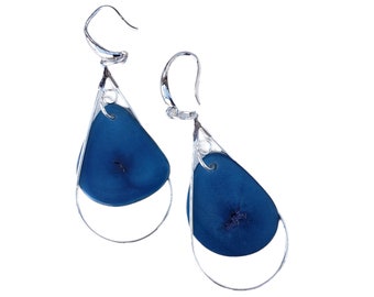 Tagua silver leaf dangle earrings/Drop earrings/ Long minimalist earrings/Ecofriendly handmade earrings /Botanical earrings/