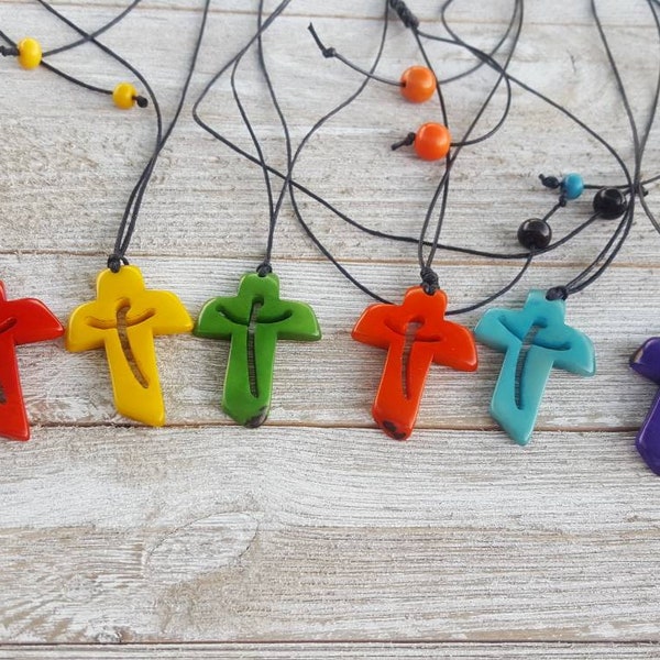 Crucifix necklace/ Cross tagua necklace/Cross pendant UNISEX/ Communion Favor/ Catholic jewelry/Christian gifts/Religious gifts/