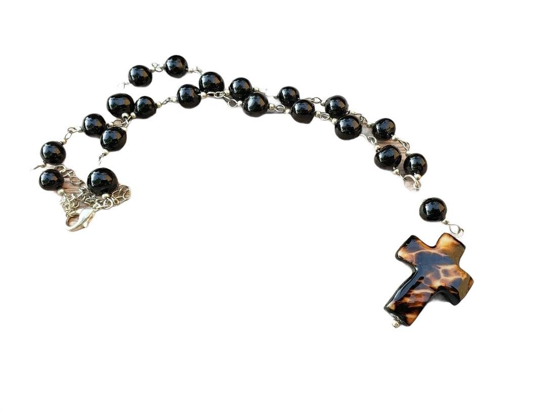 Rosary style necklace Tagua Cross necklace Catholic jewelry