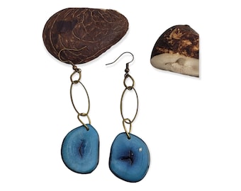 Dangling  Tagua & bronze earrings/Statement Handmade ivory nut or black tagua ecofriendly earrings