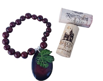 Grapes leaf wine lover acai Tagua nut bracelet/ Wine loverJewelry/ Wine lover gifts