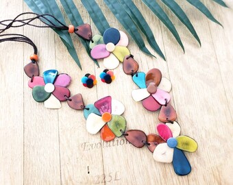 Flowers Tagua nut set necklace /Sustainable gifts idea/Handmade ecofriendly unique boho jewelry/Sustainable fair jewels