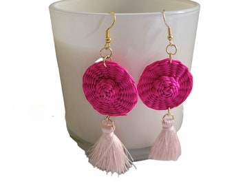 Mexican Hats and medium tassels straw fun earrings