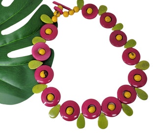 Circles donuts and leaves tagua short Necklace/Eco Friendly gifts/Mod vintage inspired necklaces