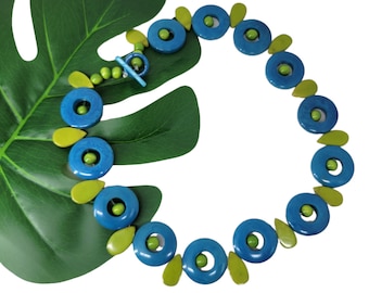 Circles donuts and leaves tagua short Necklace/Eco Friendly gifts/Mod vintage inspired necklaces