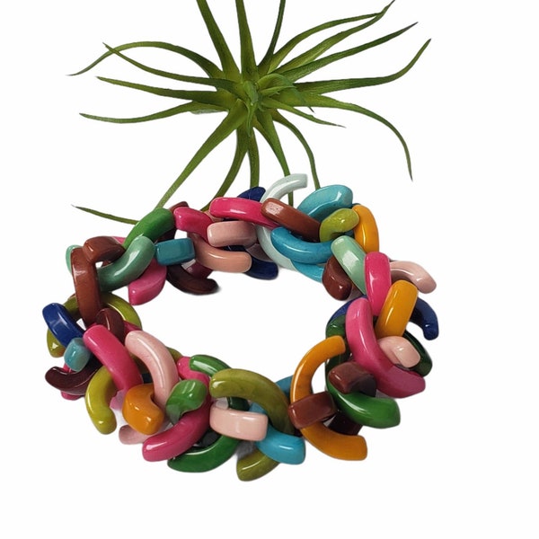 Rainbow  Tagua bracelet/ Statement Bracelets/ C shape bracelet/ Chunky funky beaded Bracelets/ Beach bracelets/ Tropical bracelets