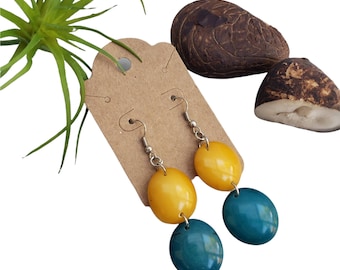 Tagua beaded dangle Earrings / Color block tagua earrings