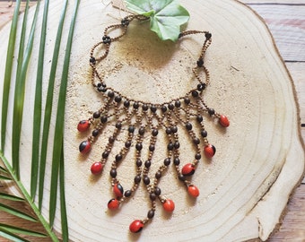 Waterfall necklace/ Tribal cascade Necklace/ Seeded necklace/ Rainforest Jewelry/ Ethnic necklace/ Amazonian necklace/ Boho jewel/Gift ideas
