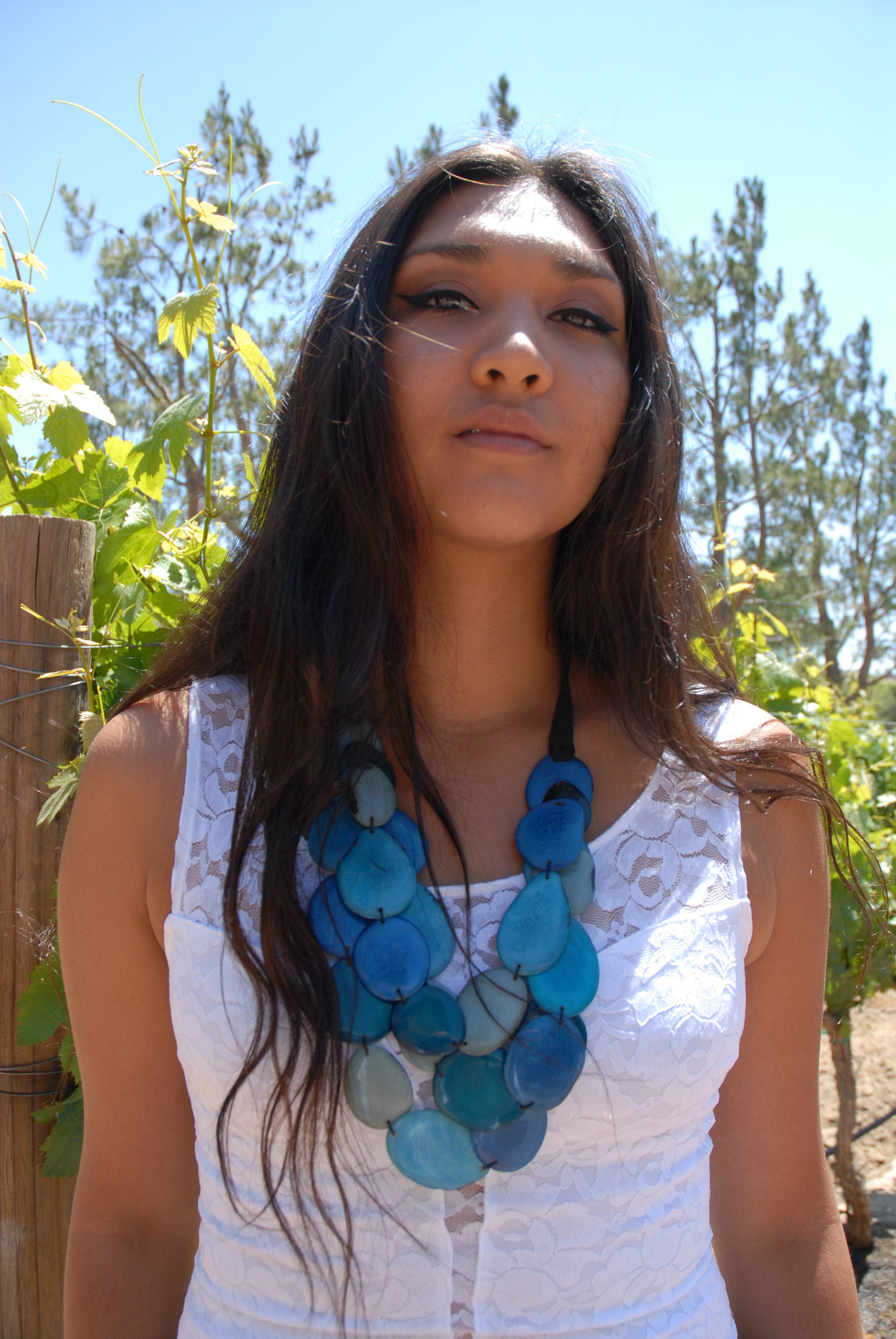 Natalia aqua necklace/ Tagua nut Necklace/ Layered long | Etsy