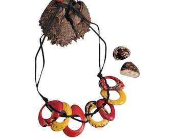 Big rustic rings tagua rainbow statement necklace and vegan leather