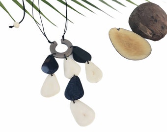 Tagua nut minimalist waterfall necklace/ Eco friendly gifts/Gifts for mom/ Boho necklace/ Black white minimalistic pendant