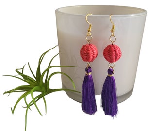 Chinese Lantern style toquilla straw and tassels earrings