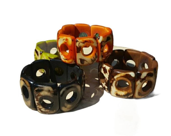 Stretch Tagua hollow squares bracelets/ Tropical stretchy  Bracelet/Bohemian  Bracelet / Rustic ecofriendly bracelets