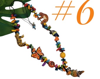 Rainforest Jungle tagua nut  Necklace/ Long  necklace / Jungle jewelry/Rainforest sloth Jaguar  Macaw Rainforest animals rainbow necklace/