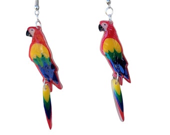 Tagua Parrots earrings/ Tropical Tiki long earrings/Rainforest Guacamaya earrings