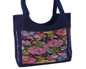 Guatemalan embroidered huipil shoulder bag PURPLE flowers