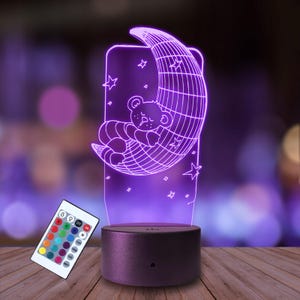 Nachtlicht 3D LED Teddybär auf dem Mond, süßes Geschenk