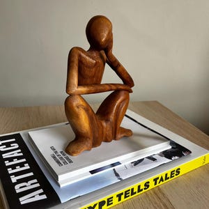 Hand-Carved Wooden Thinking Man Figurine