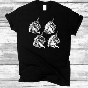 デッドリーユニコーンTシャツ、ユニコーンスケルトンTシャツ、ハロウィンTシャツギフト、地獄のユニコーンスカル、ゾンビユニコーン、ホラーグラフィックTシャツ