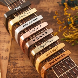 Personalized Guitar Capo for Him, Custom Engraved Wood Grain Capo for Birthday Gift, Best Music Gift for Guitarist, Unique Musician Gift