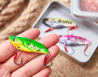 Leurre de pêche personnalisé, cadeau poisson personnalisé pour la fête des pères, cadeau pour papa d'un fils ou d'une fille, cadeau de retraite, cadeau d'anniversaire, hameçons