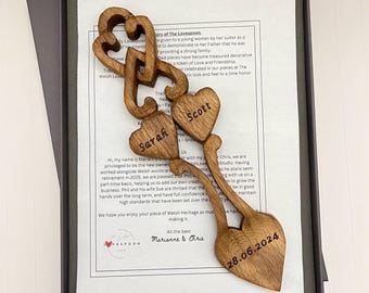 Cuchara de roble personalizada de 9" con forma de corazón tallado entrelazado, para bodas, aniversarios, compromisos, celebraciones y regalos de San Valentín