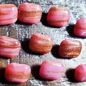 Vintage Tiny Glass Raspberry and Gold Pillow Buttons Beads Charms Doll Buttons #1