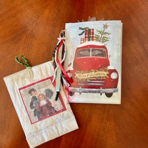 Up-cycled Holiday Card - Home For the Holidays, recycled, ephemera, tags, happy mail, hostess gift, embellished card, Christmas