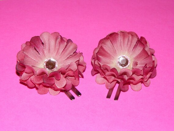 Pinkish Purple Hair Flower Pair Etsy