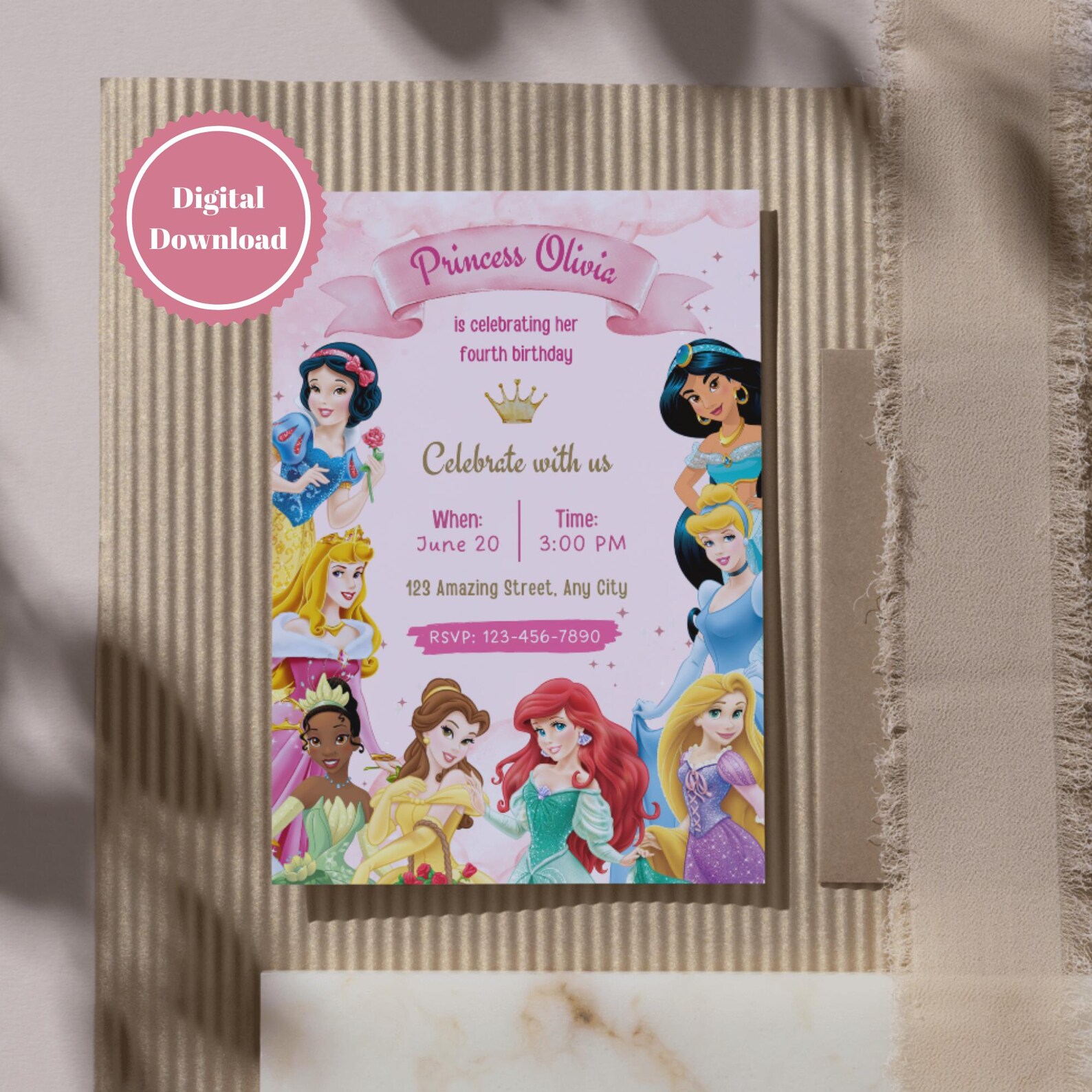 Editable Princess Birthday Invitation | Pink and Gold (digital Download ...