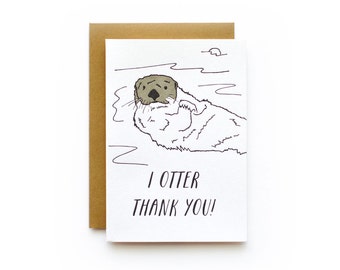 Otter Thank You - letterpress card