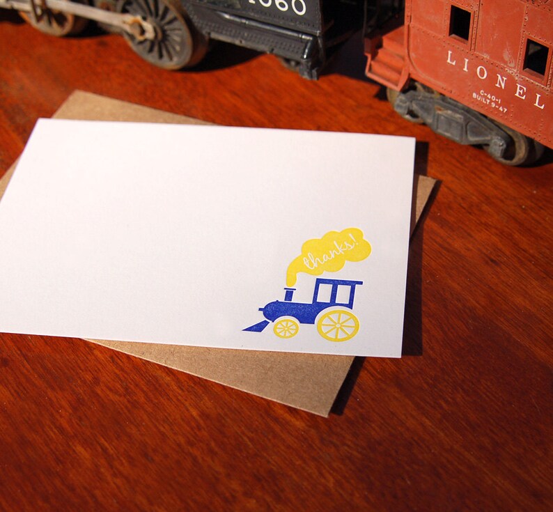 Letterpress Thank You Notes, Train set of 8 image 3