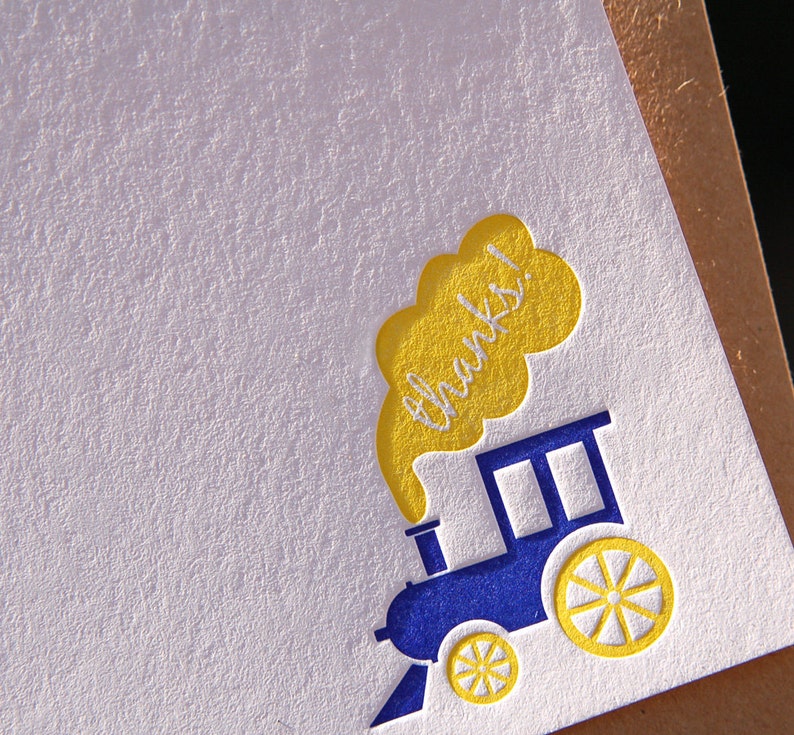 Letterpress Thank You Notes, Train set of 8 image 2