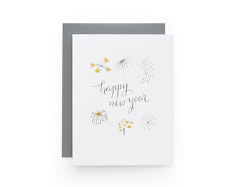 Happy New Year Fireworks - Letterpress Card