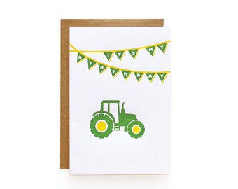 Letterpress Birthday Invitations, Tractor - set of 8