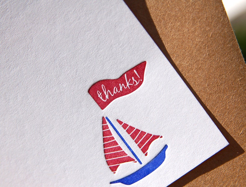 Letterpress Thank You Notes, Sailboat Set of 8 Etsy