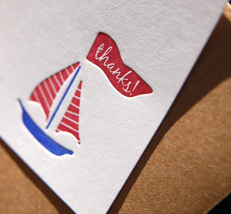 Letterpress Thank You Notes, Sailboat Set of 8 Etsy