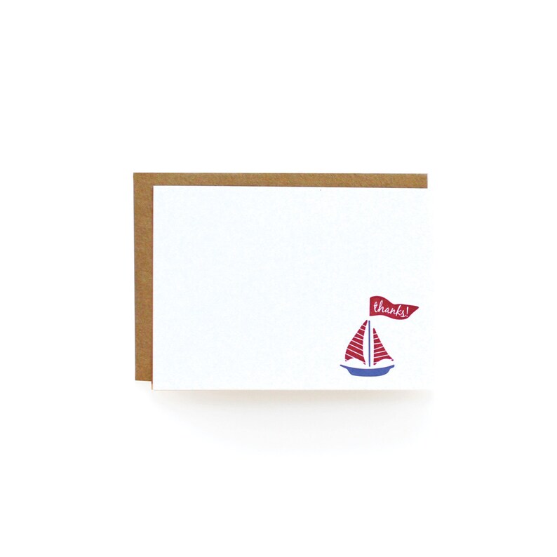 Letterpress Thank You Notes, Sailboat Set of 8 Etsy