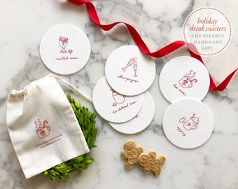 Merry Drinks Holiday Coasters | Set of 6