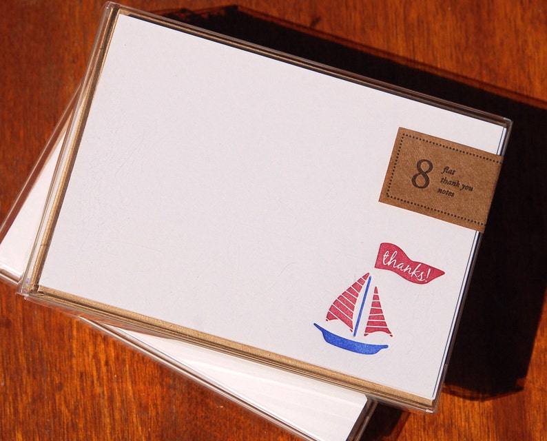 Letterpress Thank You Notes, Sailboat Set of 8 Etsy