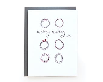 Merry Merry Wreaths - Letterpress Holiday Cards - set of 6